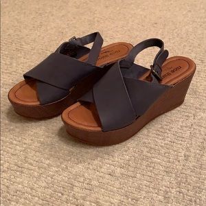 Blue leather wedge sandals: Nice Things PRICE DROP